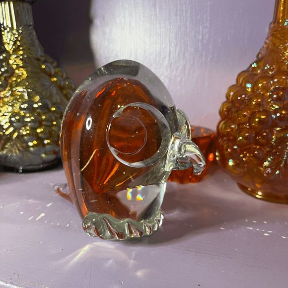 Vintage Art Glass MOD Chunky Owl Figurine Paperweight - Picture 6 of 6